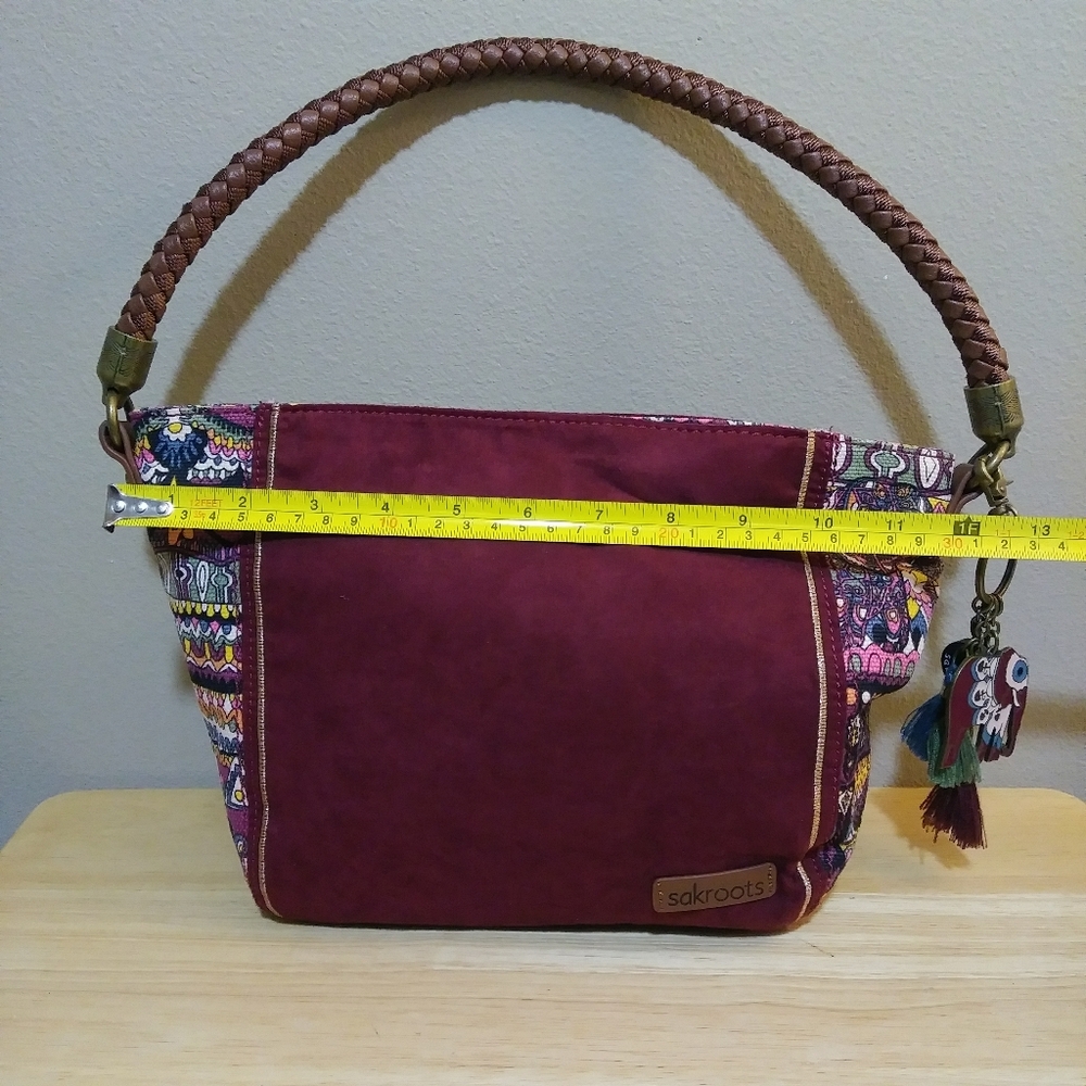 Sakroots Elsa Small Hobo Bag Satchel Burgundy Patterned Boho Braided Strap - Picture 3 of 10